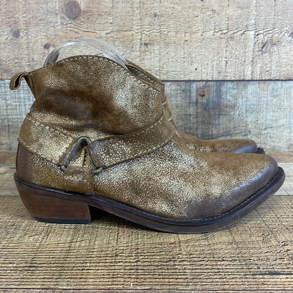Zara Trafaluc Ankle Boots Womens‎ Size 36 US 5.5 Brown Gold Pointed Western Pull - Picture 1 of 14